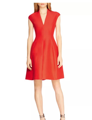 Halston Heritage Dress Red Structured Faille Dress Size 2