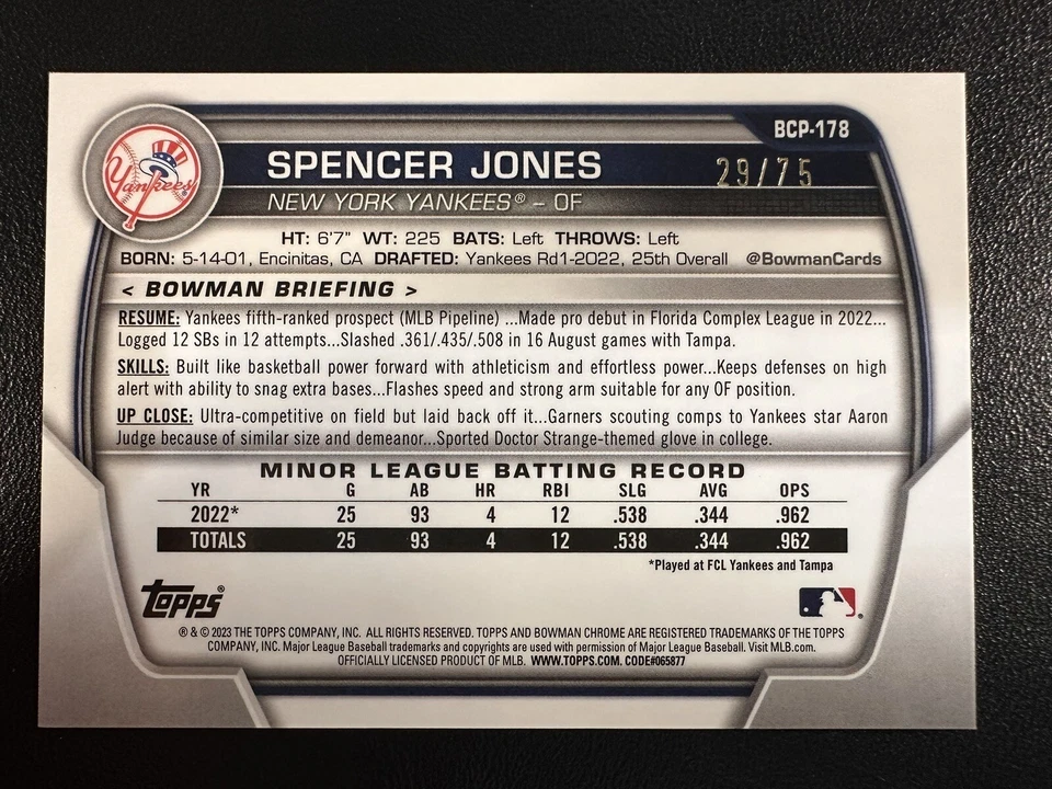 2023 Bowman Chrome Master Box Yellow/Orange Vapor S. JONES #BCP-178 #’d 29/75 - Image 2 of 3