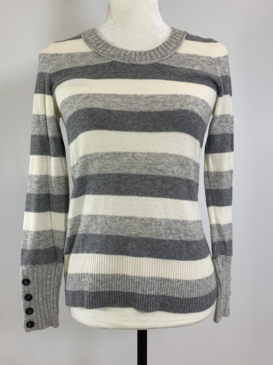 Women's BANANA REPUBLIC Small Luxury Cashmere Blend Sweater Gray White  Stripe