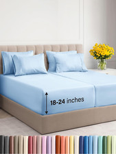 Cooling Extra Deep Split King Sheet Set - 7 Piece Luxury Bedding - Light Blue