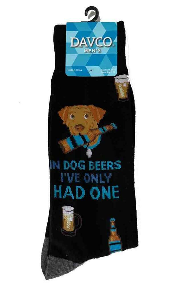 SAOLA Davco Dog "IN DOG BEERS I'VE HAD ONLY ONE" Bottiglie Birra Steins Calzini Uomo 10 13