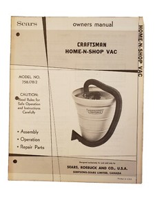Sears Craftsman Home N Shop Vacuum 758.17812 Owners Manual Guide Booklet 1972