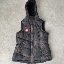Canada Weather Gear Puffer Vest Mens Medium Camo Green Fleece Lined Warm Hooded