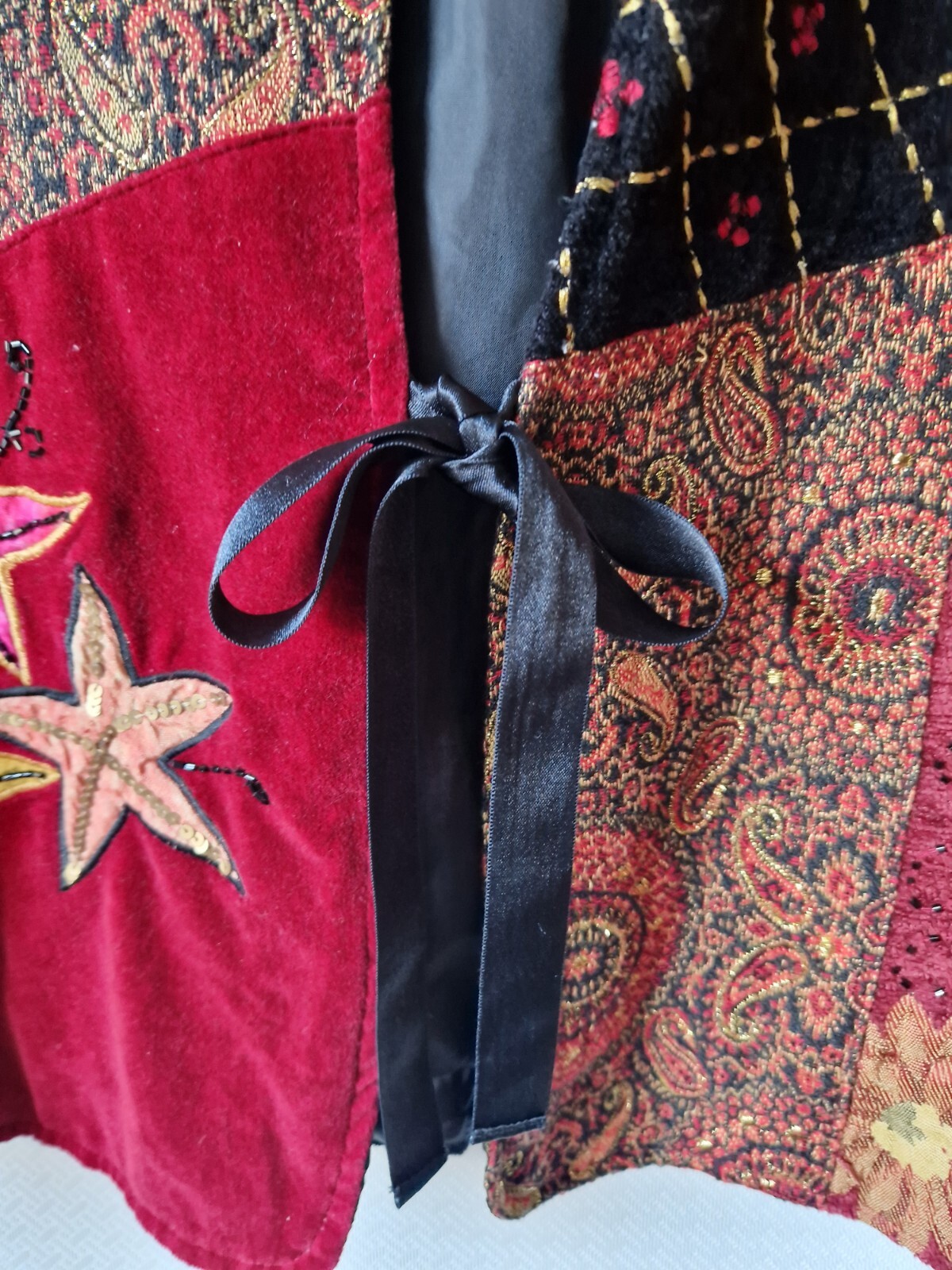 Indigo Moon Red Velvet Patchwork Jacket Size L Sa… - image 10