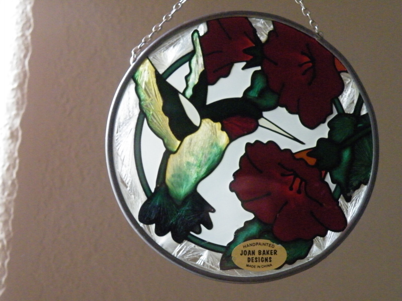 JOAN BAKER Stained Glass HUMMING BIRD Flower SUN CATCHER 41/2” Round FREE SHIP eBay