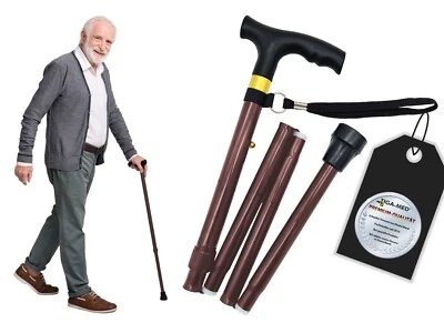 Gehstock Spazierstock Aluminium braun faltbar klappbar Wanderstock Krückstock - Bild 1 von 4