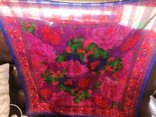 Vintage Berkshire Floral Print Scarf Wrap 30x30 Vibrant Flowers