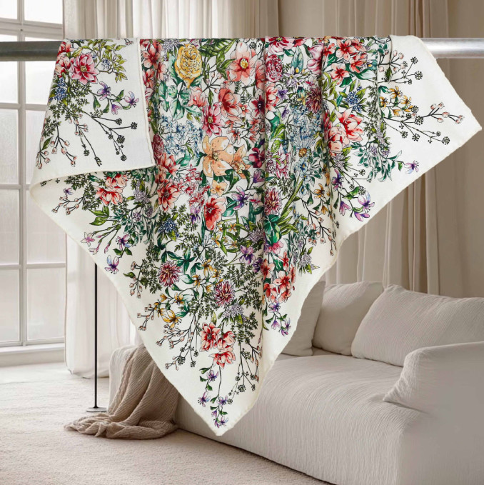 70% Cashmere 30% Silk Shawl Scarf Neckerchief 26'' Bandana floral Print Wrap new