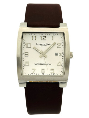 Kenneth Cole Men's KC1241 Brown Leather Strap Big number Silver