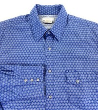 Wrangler Wrancher Men Pearl Snap Long Sleeve Blue Geometric Western Shirt Large