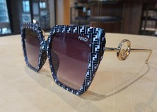 FENDI Sunglasses Monogram Logo Frame Gold Wire Arms Women