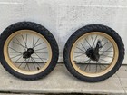 2 Bike Wheels & Tires/Tubes 14 x 2.125 Gold Rims/Black Spokes - Bolt & Go!