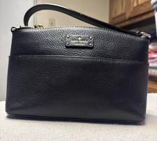 Kate Spade New York Black Pebbled Small Shoulder Bag Zip Gold Hardware Strap