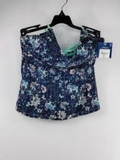 Arizona Jean Co Womens Floral Hook And Loop Swimwear Blue Tankini Top Size Small