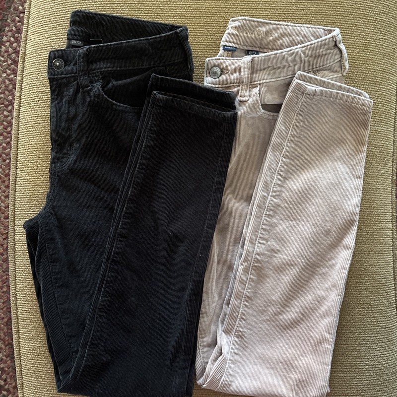 2 American Eagle Outfitters Women Corduroy Stretch Straight Leg Size 4 BK & TAN