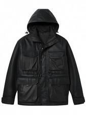 Mens Leather Jackets Casual Stand Collar PU Faux Leather Zip-Up Medium Black