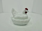 Vintage Westmoreland White Milk Glass Mini Hen On Nest Hand Painted Covered Dish