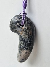 Awa Jade Magatama 40x20mm Natural Stone Black Japan Used