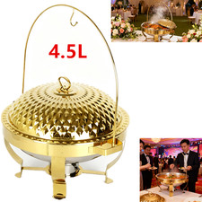 4.5L Stainless Steel Buffet Server Round Chafing Dish Food Warmer Hot Plate Gold