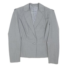Womens Grey Plain Single Button Polyester Blend Jacket M Tailored Blazer