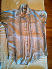 UNTIED Dress Shirt Beige Gray Striped Poly/Cotton Point Collar Button L