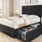 Full Upholstered Bed Frame with Adjustable Headboard/3 Drawers Storage, Black