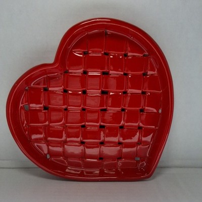 D2 Primo'Gi Red Lattice Weave Ceramic Basket Heart Handmade In Italy Valentines