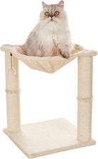 Small Cat Tower w/Hammock Bed Scratching Post Indoor Condo w/ Hanging Ball-Beige