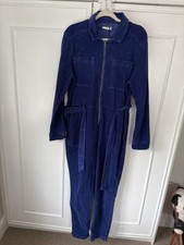 Hush Blue Corduroy Boiler Suit Jumpsuit Size 14 Zip Front Belted
