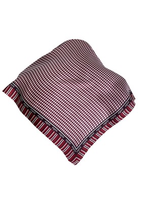 Esprit Red Gingham Check Silk Scarf Square 80s Vintage Logo Border #A66