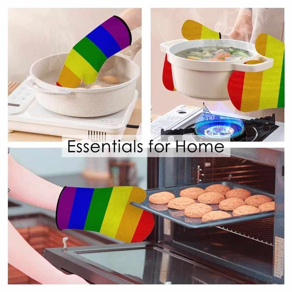 Juegos de guantes y soportes para ollas Rainbow Stripes coloridos bandera del orgullo gay calor... Foto 3 de 4