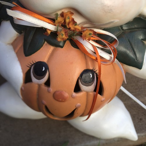 Linda calabaza fantasma de cerámica de colección Halloween parpadeante decoración iluminada 12" sin marca - Imagen 7 de 19