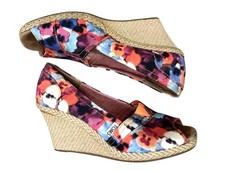 Toms Oahu Floral Multi Peep Toe Espadrille Platform Heeled Wedge Sandal Women 9