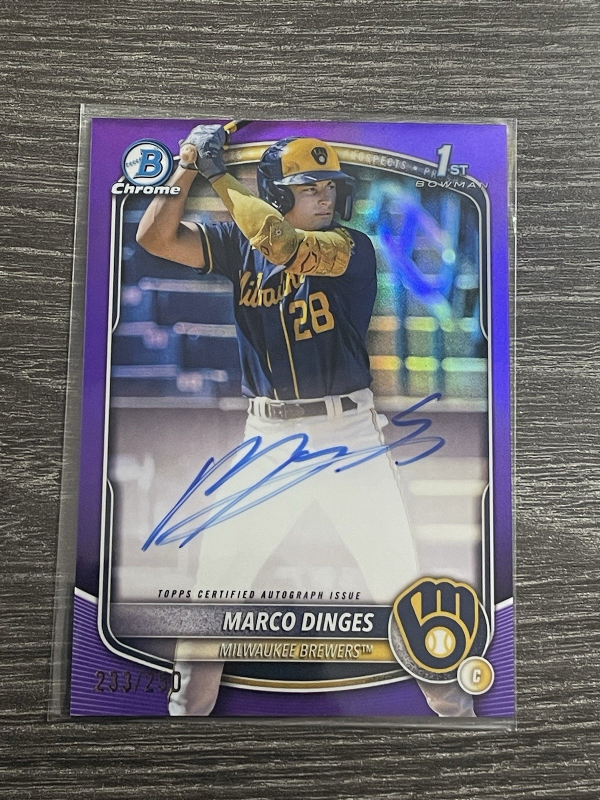Marco Dinges 2025 Bowman Chrome Purple Refractor /250 1st Auto Brewers SP