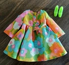 Vintage Barbie Flower Wower Dress #1453 and Neon Green Pilgrim Shoes,  NICE!