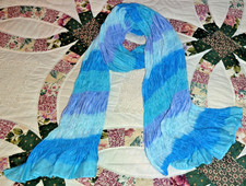 VINTAGE SMOCKED SCARF BLUE AQUA LAVENDER STRIPE RUFFLED 70s 80s ORIG disco