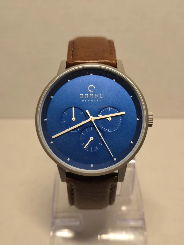Obaku Venlig Cloud Multifunction Mens Watch 43mm Brown leather band w/ Blue Dial - Image 4 of 4