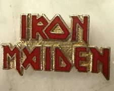 Vintage IRON MAIDEN Red Enamel Logo Pin 1980s Heavy Metal Band 1”