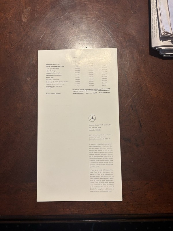 1995 MERCEDES BENZ E-CLASS SPECIAL EDITION BROCHURE