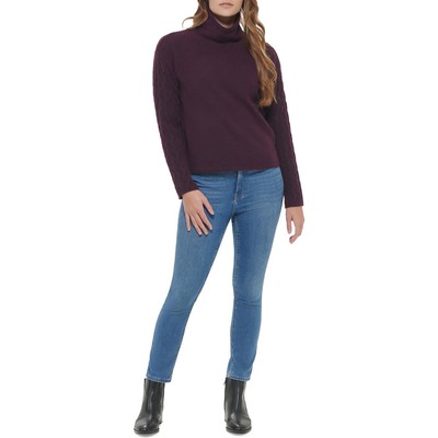 Calvin Klein Womens Purple Cable Knit Cowlneck Pullover Sweater Top L BHFO 0169