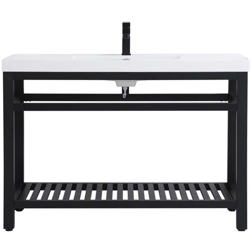 Elegant Decor Raya 48" Single Resin Top Metal Bathroom Vanity in Black - Picture 4 of 14