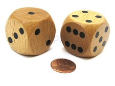 Set of 2 D6 Large Jumbo 30mm Rounded Wood Dice - Wooden with 30mm, Brown