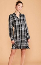 Lou & Grey Black White Plaid Button Up Dress M Long Sleeve Lagenlook Chic