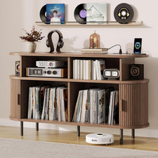 55" Mid Century Modern Record Player Stand with Charging Station