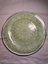 Vintage Jeanette Uranium Glass Green Depression Large Plate 11.25" Glows READ