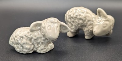 White Porcelain Nativity Scene Textured Sheep Cream and Gray Set of Two