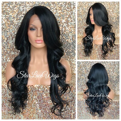 Lace Front Wig Long Curly Dark Brown 2 Layers Bangs Heat Safe