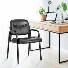 PU Leather Guest Reception Black Waiting Room Chair with Fixed Padded Armrest