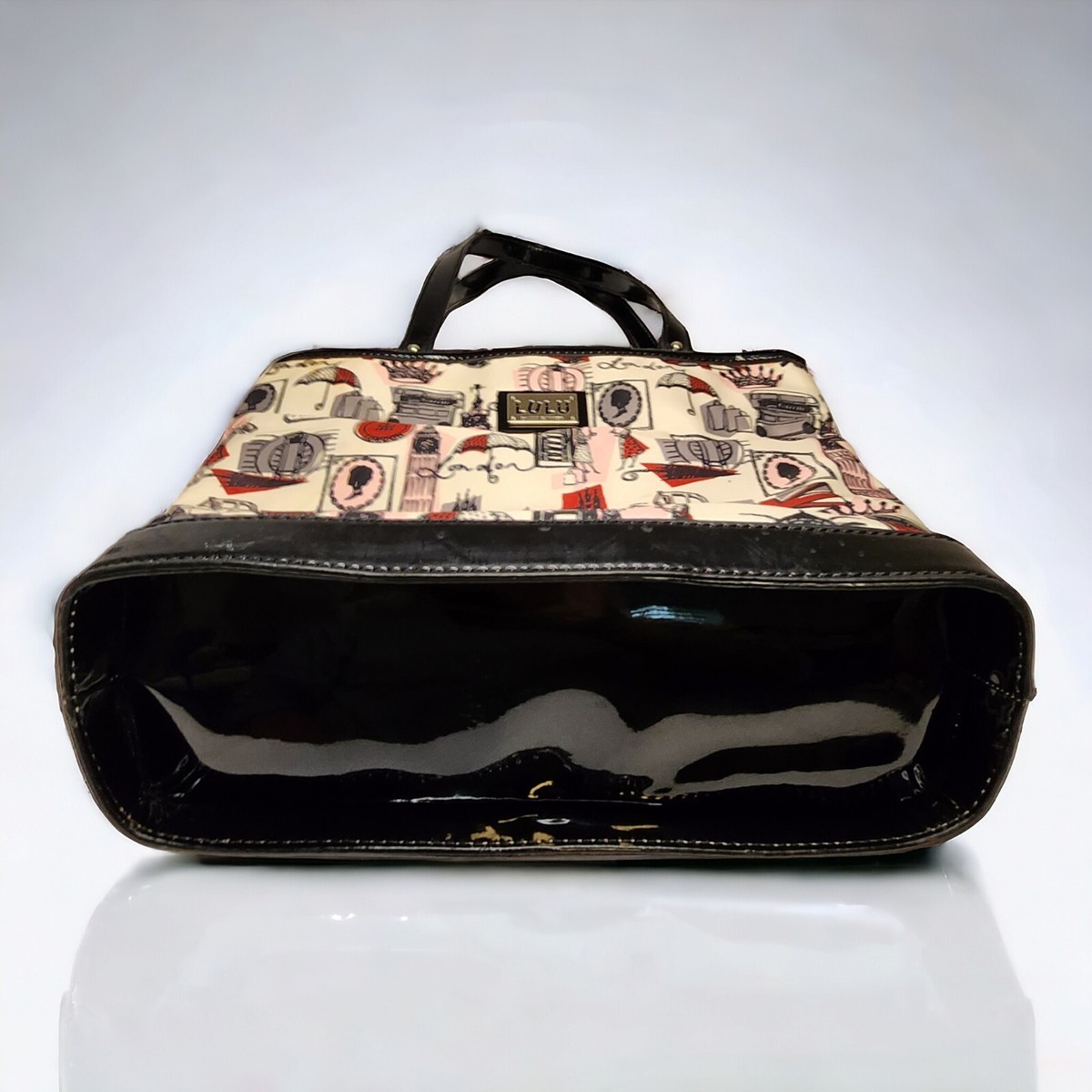 LULU by Lulu Guinness White Pink Black London Hand Bag Purse Tote
