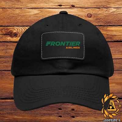 Frontier Airlines Logo Dad Hat with Leather Patch Black/White